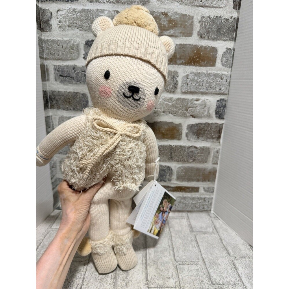 Cuddle + Kind Handmade Stella The Polar Bear Knit Doll Baby Plush Toy 15” New